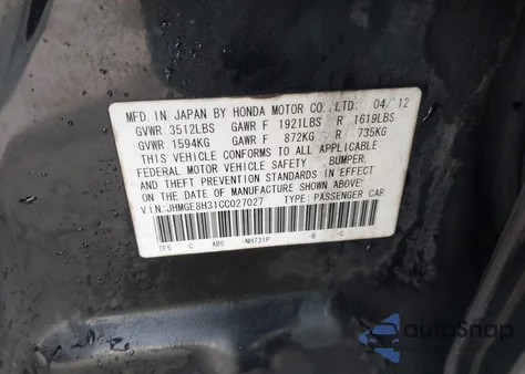 2012 Honda Fit from USA, damaged, VIN JHMGE8H31CC027027